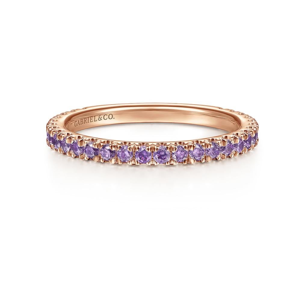 For Sale:  Amethyst Stackable 2mm Band 14K Gold February Birthstone Wedding Stack LR50889 9