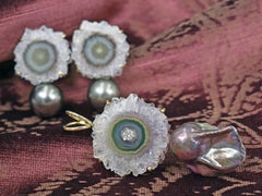 Amethyst Stalactite and Black Pearl Stud Earrings and Pendant Necklace Set