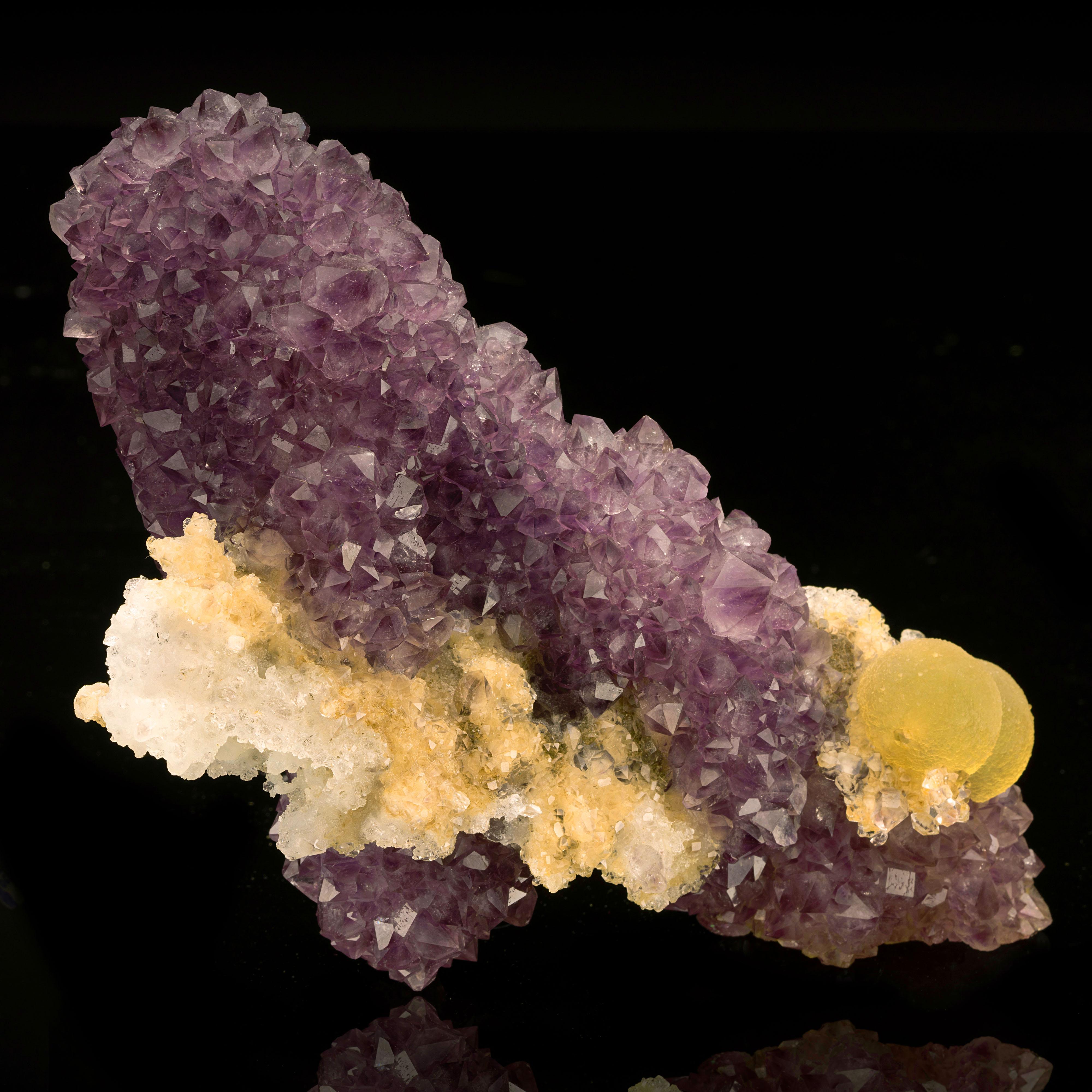 Indian Amethyst Stalactite with Botryoidal Fluorite and Calcite (The High Heel) For Sale