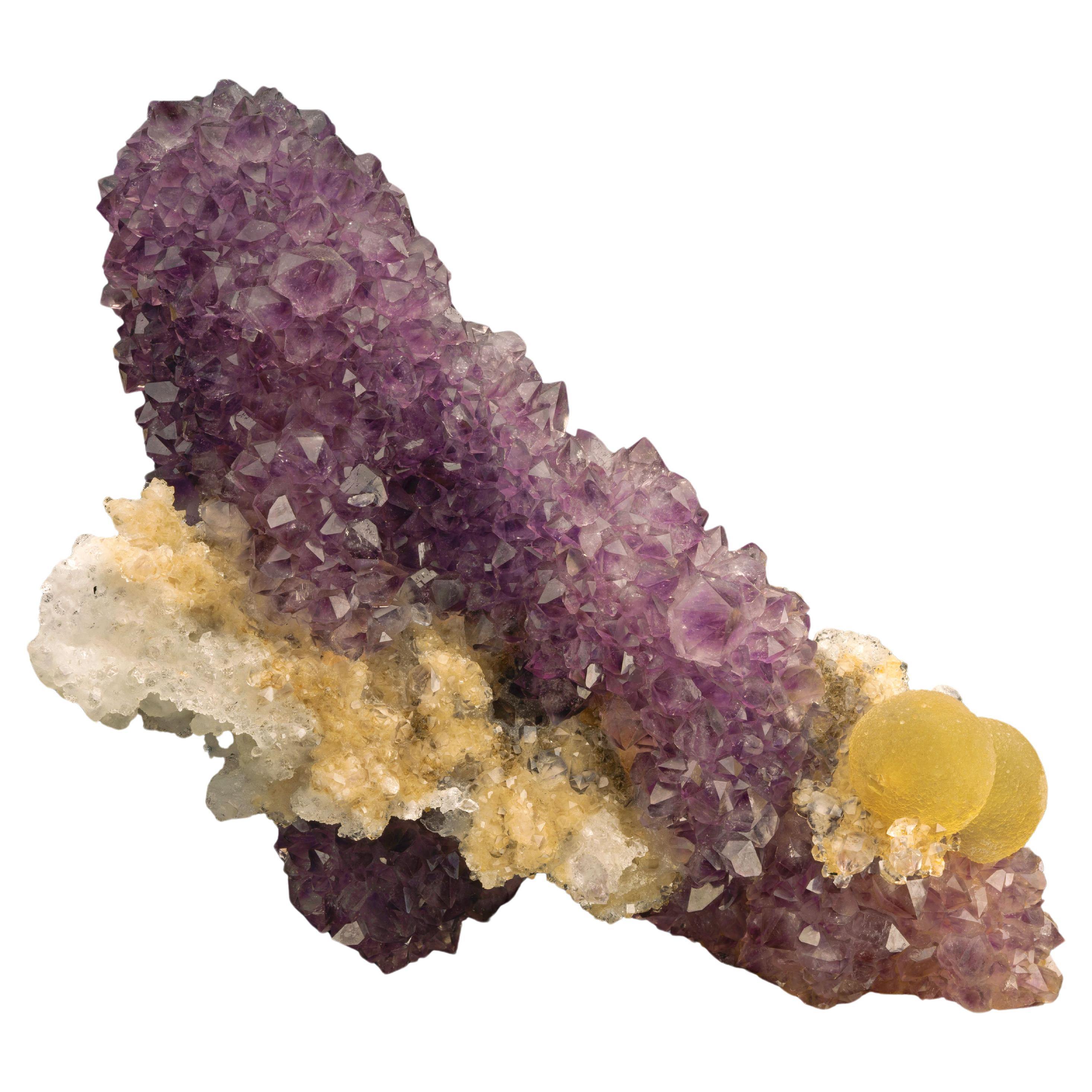 Amethyst Stalactite with Botryoidal Fluorite and Calcite (The High Heel) For Sale
