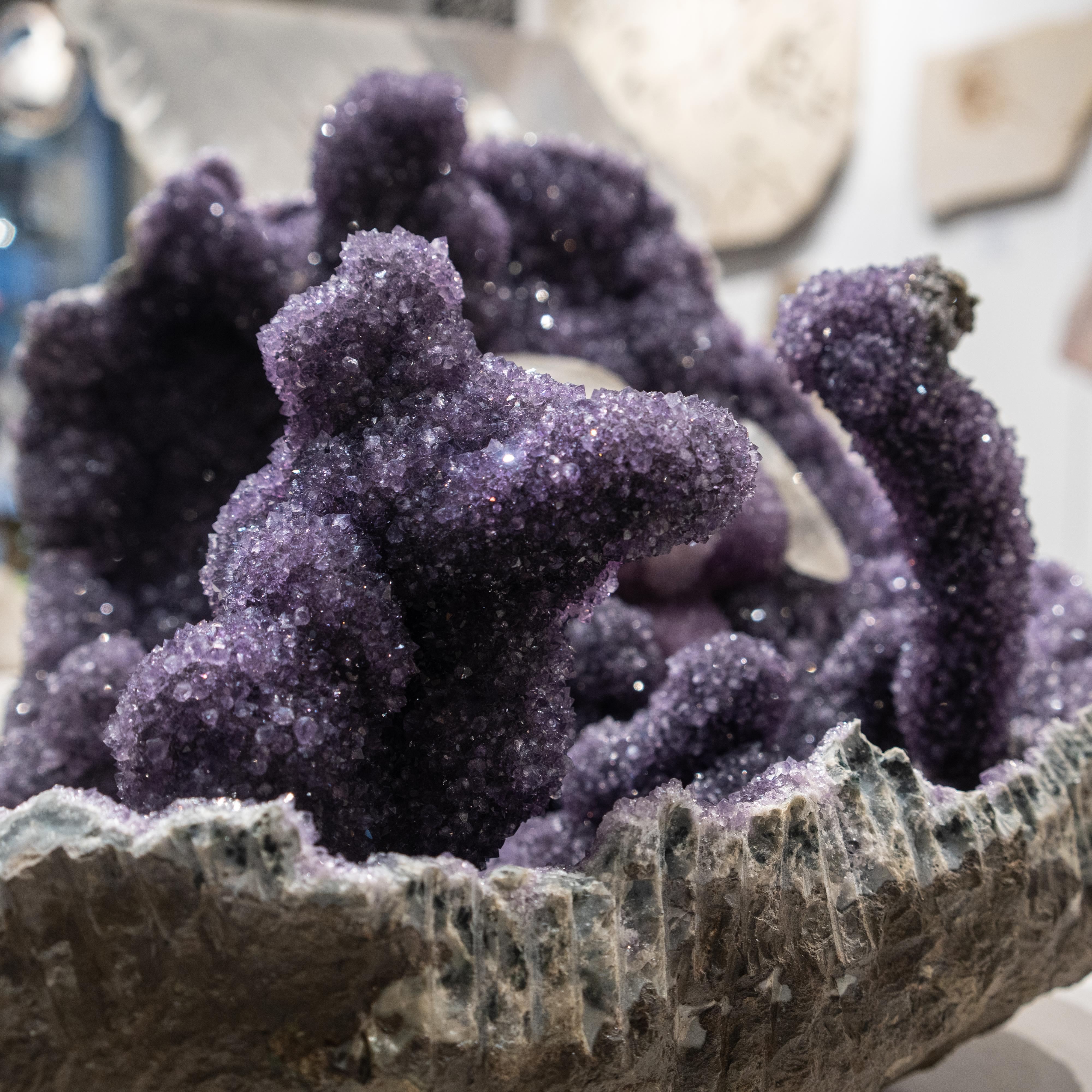 18th Century and Earlier Amethyst Geode Stalactites Cluster with Calcite from Uruguay ( 13