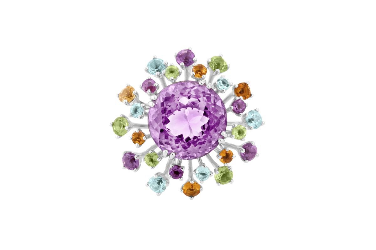 Round Cut Amethyst Statement Ring - Aura Ring For Sale