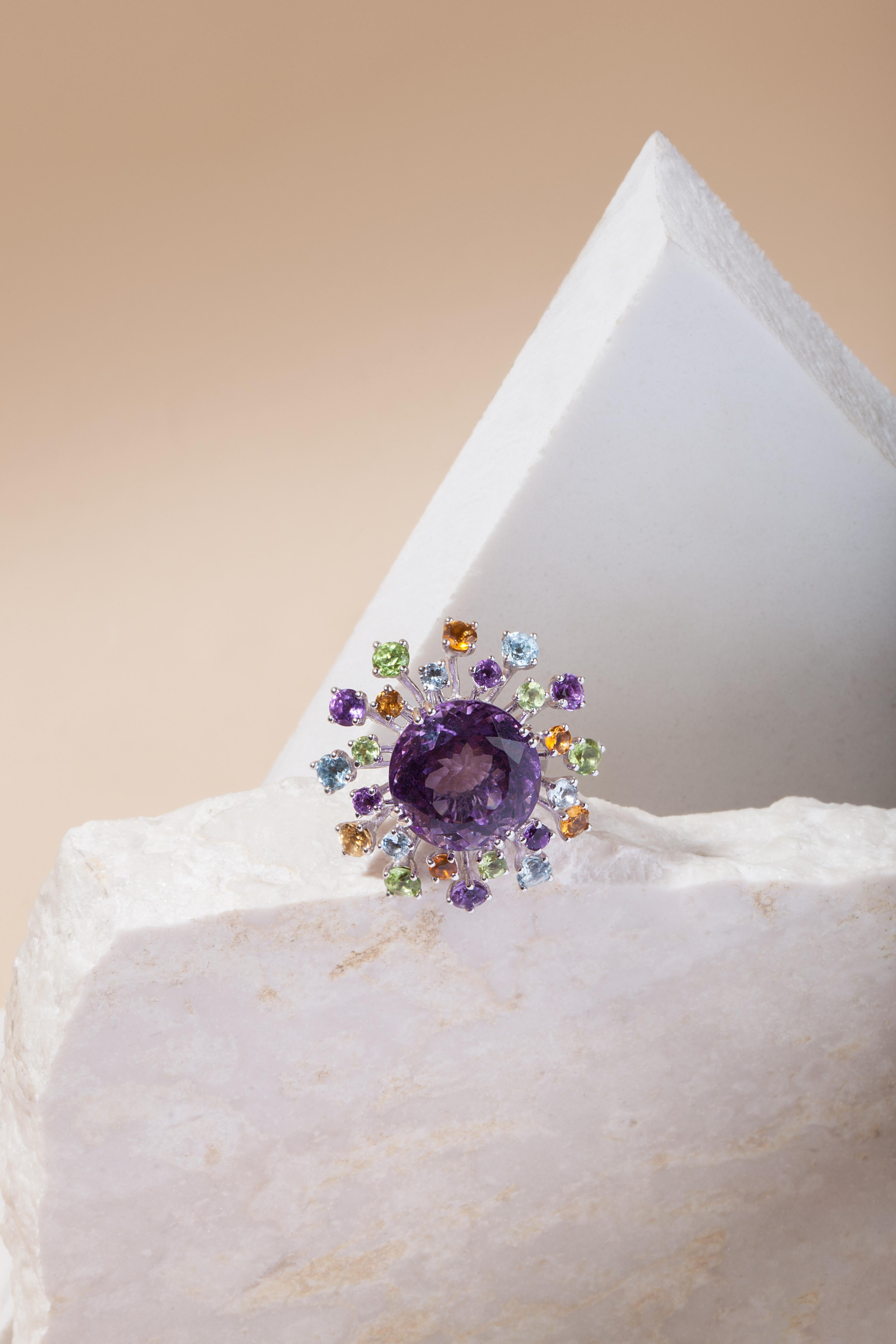 Amethyst Statement Ring - Aura Ring In New Condition For Sale In Doha, QA