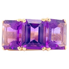 Amethyst Statement Ring, Yellow Gold, 7.10 Carats of Emerald Cut Amethysts