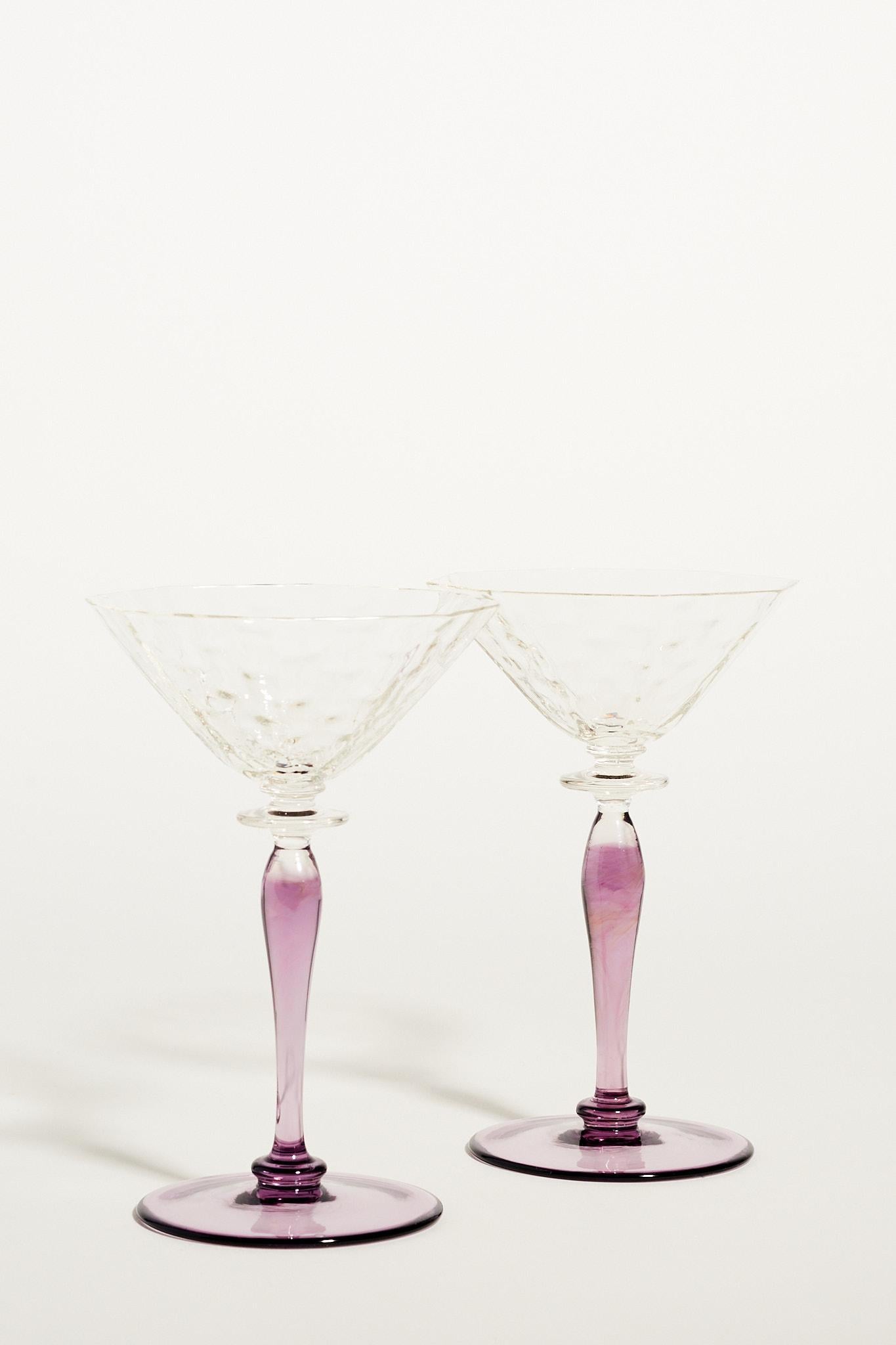 Amethyst Stem Martini Glasses Set of Two In Excellent Condition In New York, NY