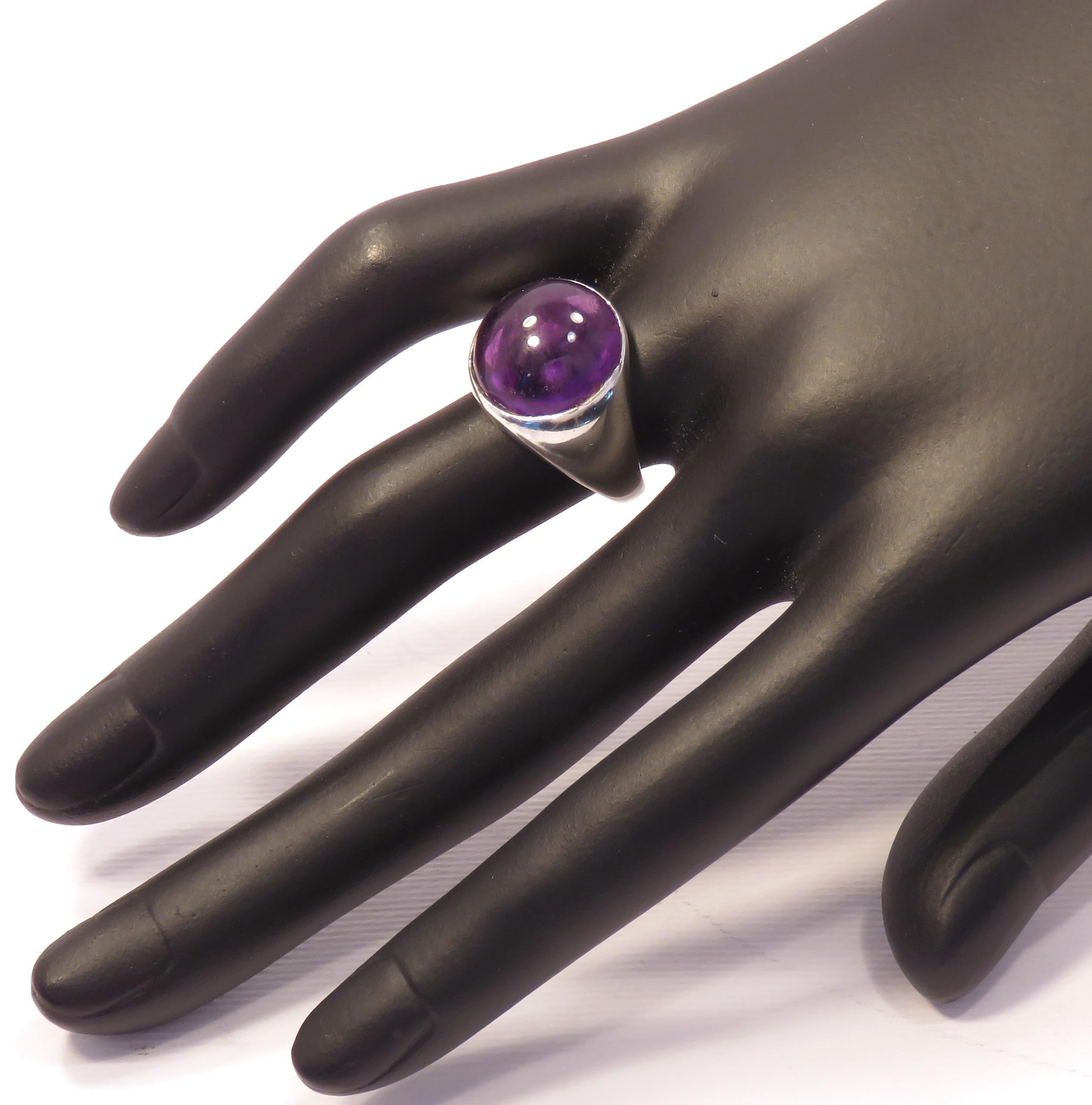 Contemporary Amethyst Sterling Silver Band Ring Handcrafted in Italy For Sale