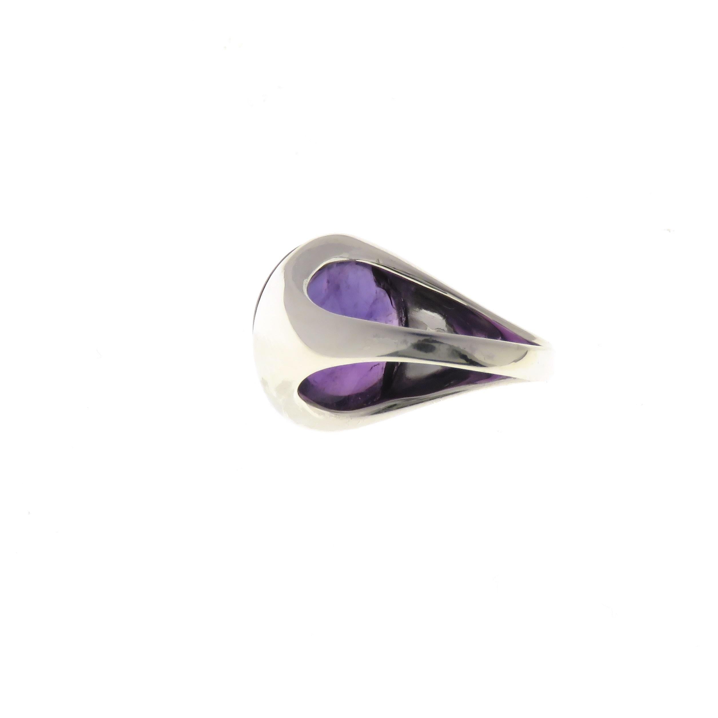 Cabochon Amethyst Sterling Silver Band Ring Handcrafted in Italy For Sale