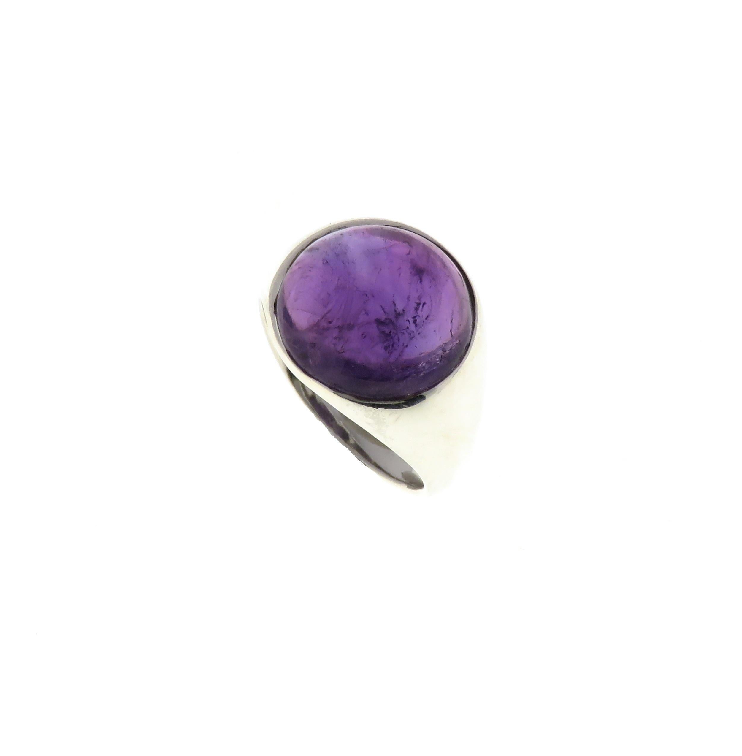 Women's Amethyst Sterling Silver Band Ring Handcrafted in Italy For Sale