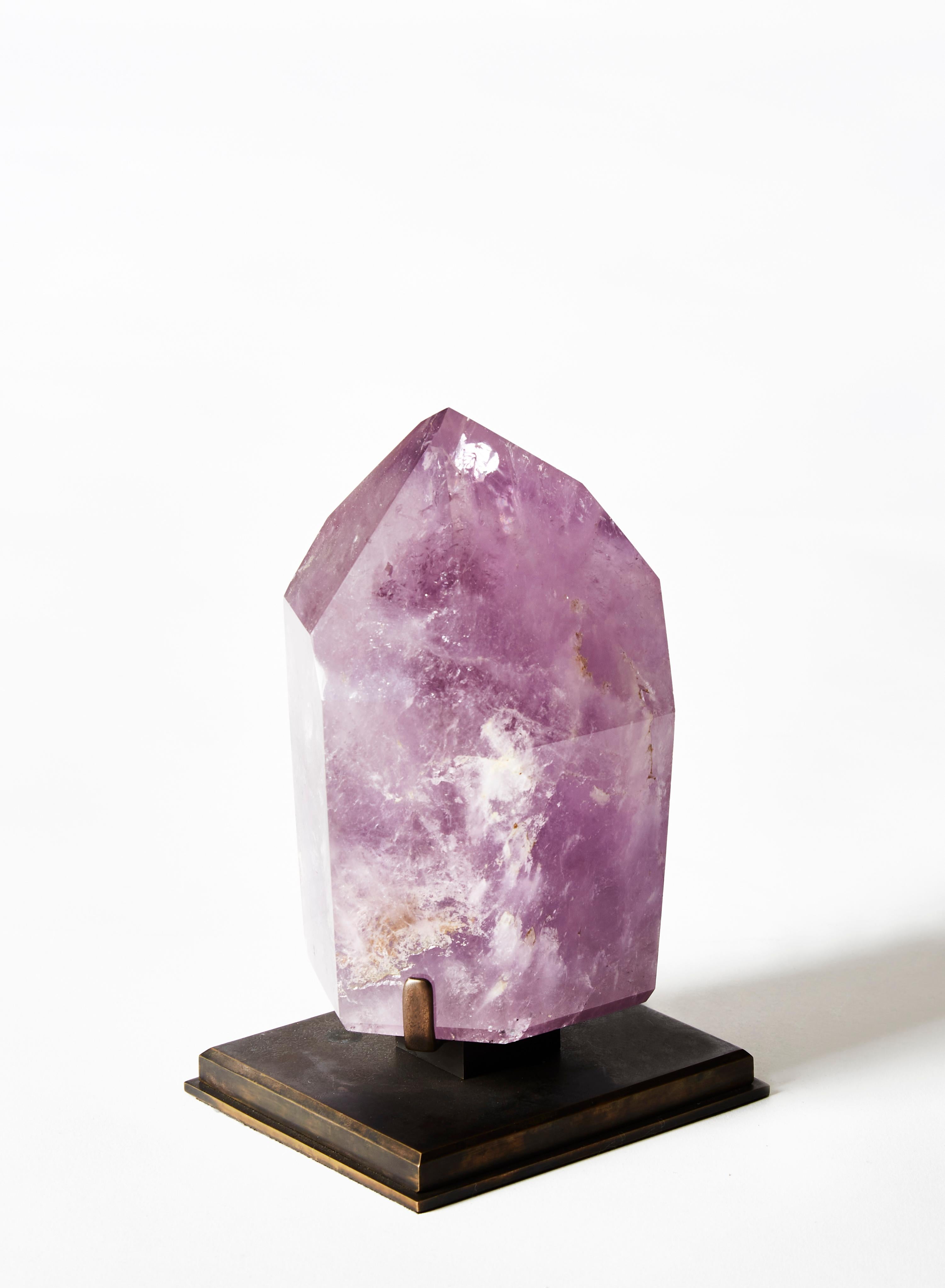 Amethyst stone with handmade base in patinated copper.