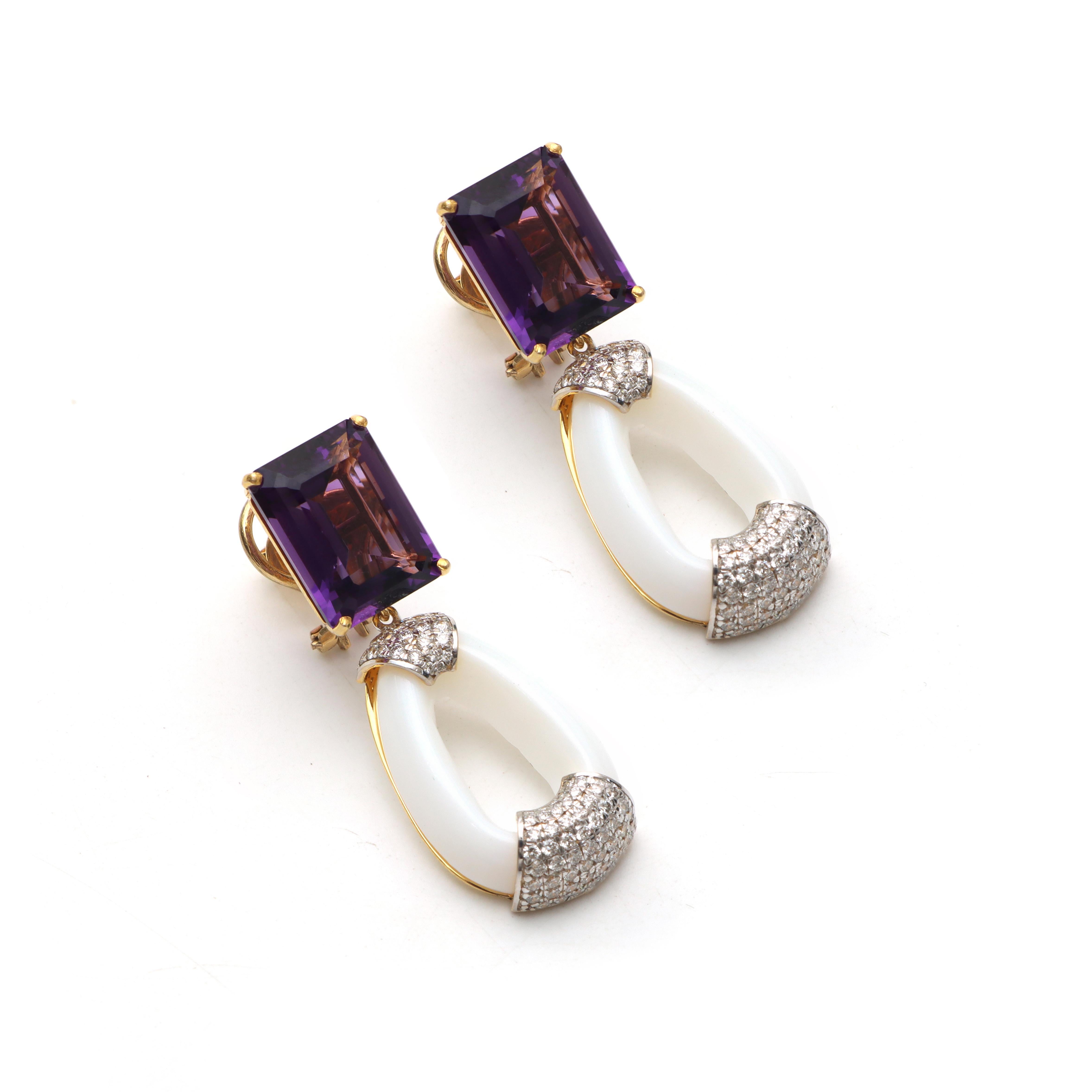 Emerald Cut Amethyst Stone In 14k Yellow Gold With Diamond For Earrings  Women Jewelry For Sale