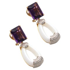 Boucles d'oreilles en or jaune 14k avec diamant et pierre d'améthyste Bijoux pour femmes