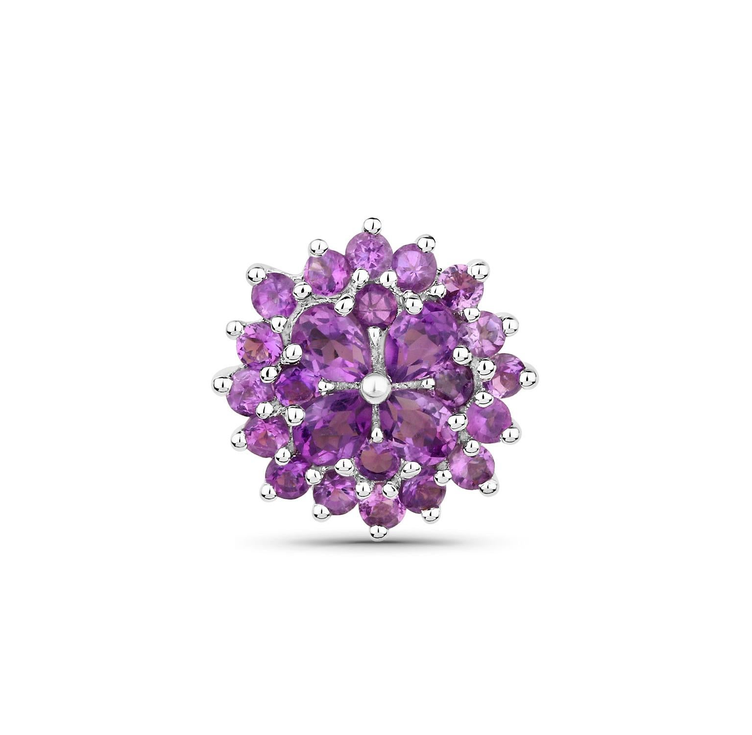 Mixed Cut Amethyst Stud Earrings 2.40 Carats Rhodium Plated Sterling Silver For Sale