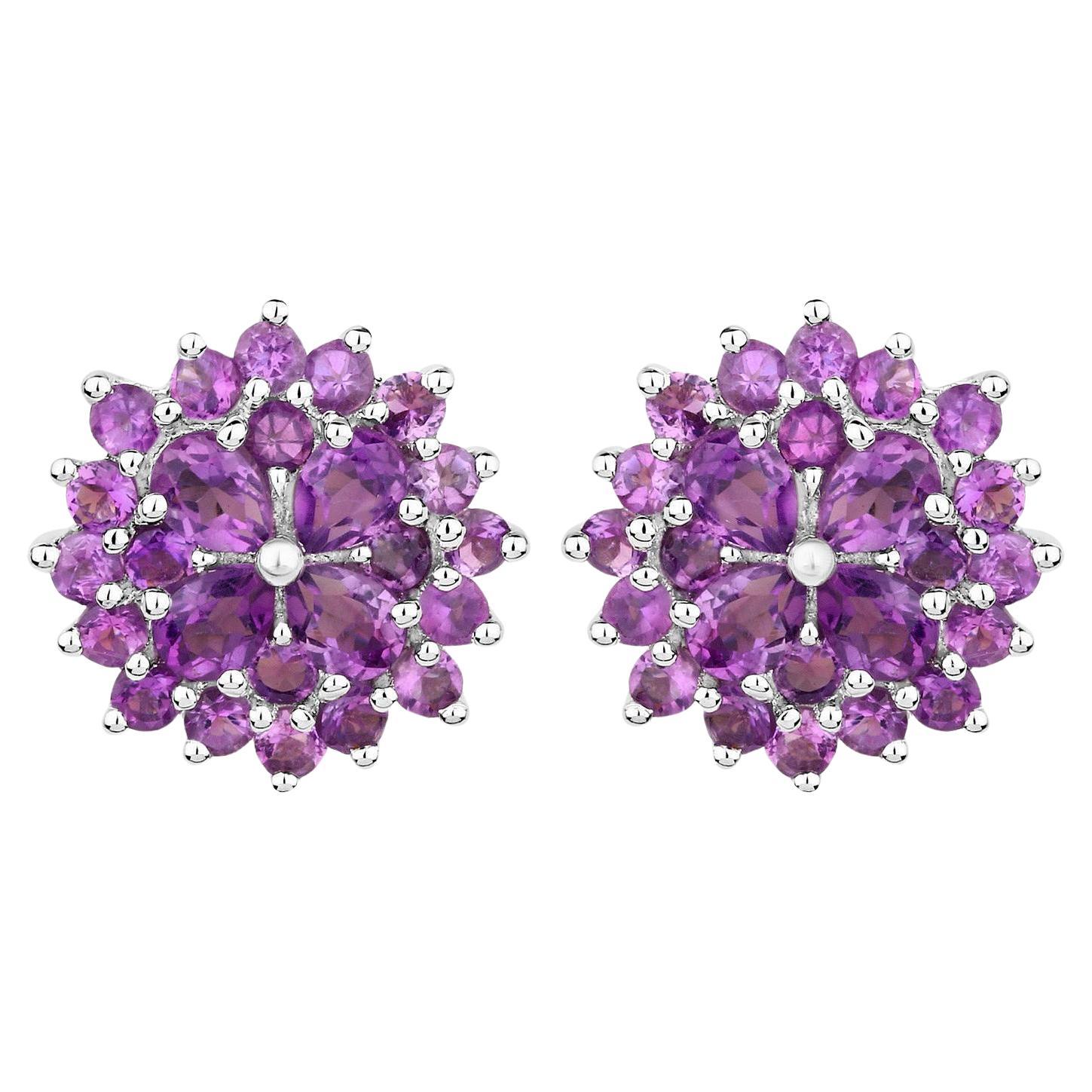 Amethyst Stud Earrings 2.40 Carats Rhodium Plated Sterling Silver