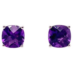 Amethyst Stud Earrings 3/4 Carat Purple Amethyst Post Earrings in 14K White Gold
