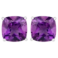 Amethyst Stud Earrings 5.20 Carats Rhodium Plated Sterling Silver