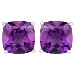 Amethyst Stud Earrings 5.20 Carats Rhodium Plated Sterling Silver
