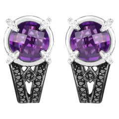 Pendientes de amatista con diamantes blancos y negros 3,61 quilates en total