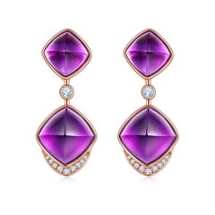 Eostre Amethyst-Zuckerblatt- und Diamant-Ohrring aus 18 Karat Roségold