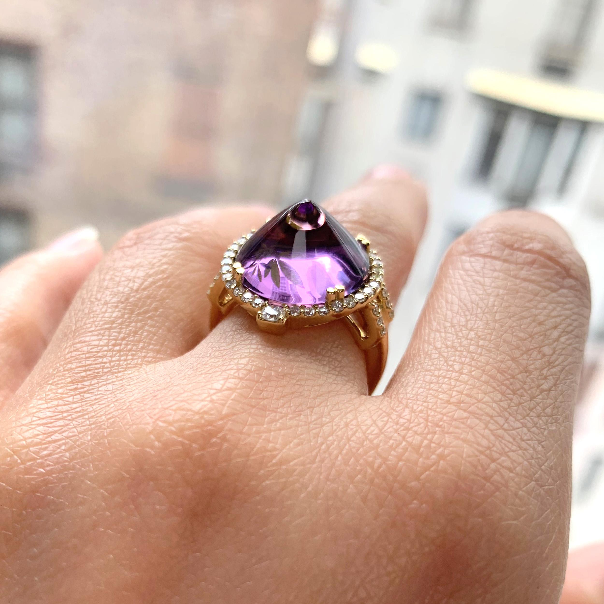 Amethyst Sugar Loaf Ring in 18K Yellow Gold with Diamonds, from 'Rock 'N Roll' Collection. Please allow 2-4 weeks for this item to be delivered.

Stone Size: 14 mm

Diamonds: G-H / VS, Approx. Wt: 0.42 Cts