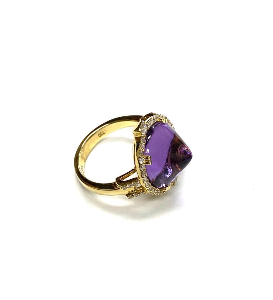 Round Cut Goshwara Amethyst Sugar Loaf And Diamond Ring
