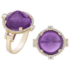  Diamant-Ring mit Amethyst-Zuckerblatt undshwara