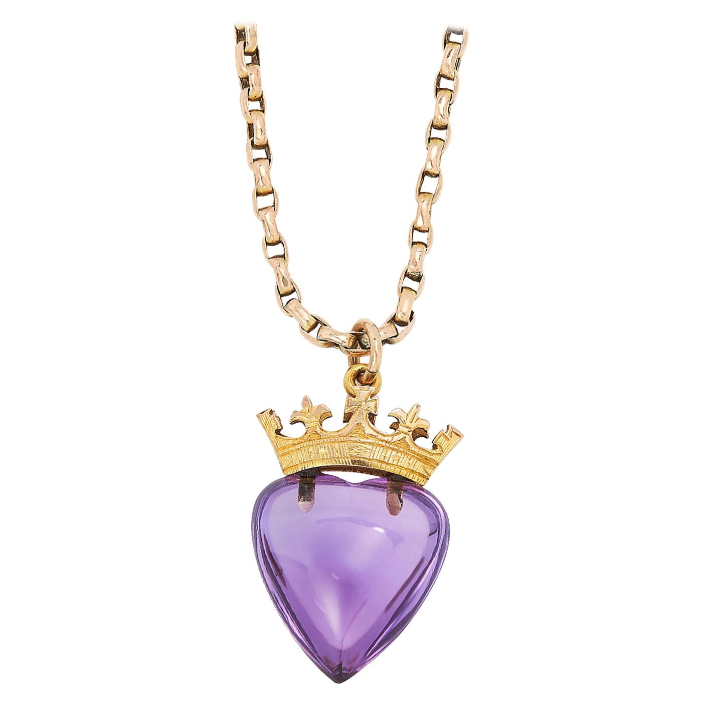 Amethyst Sweetheart Pendant and Chain, Early 1900s