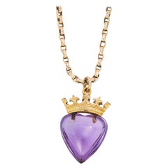 Antique Amethyst Sweetheart Pendant and Chain, Early 1900s