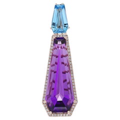 Amethyst, Swiss Blue Topaz and Diamond 14K Rose Gold Drop Pendant