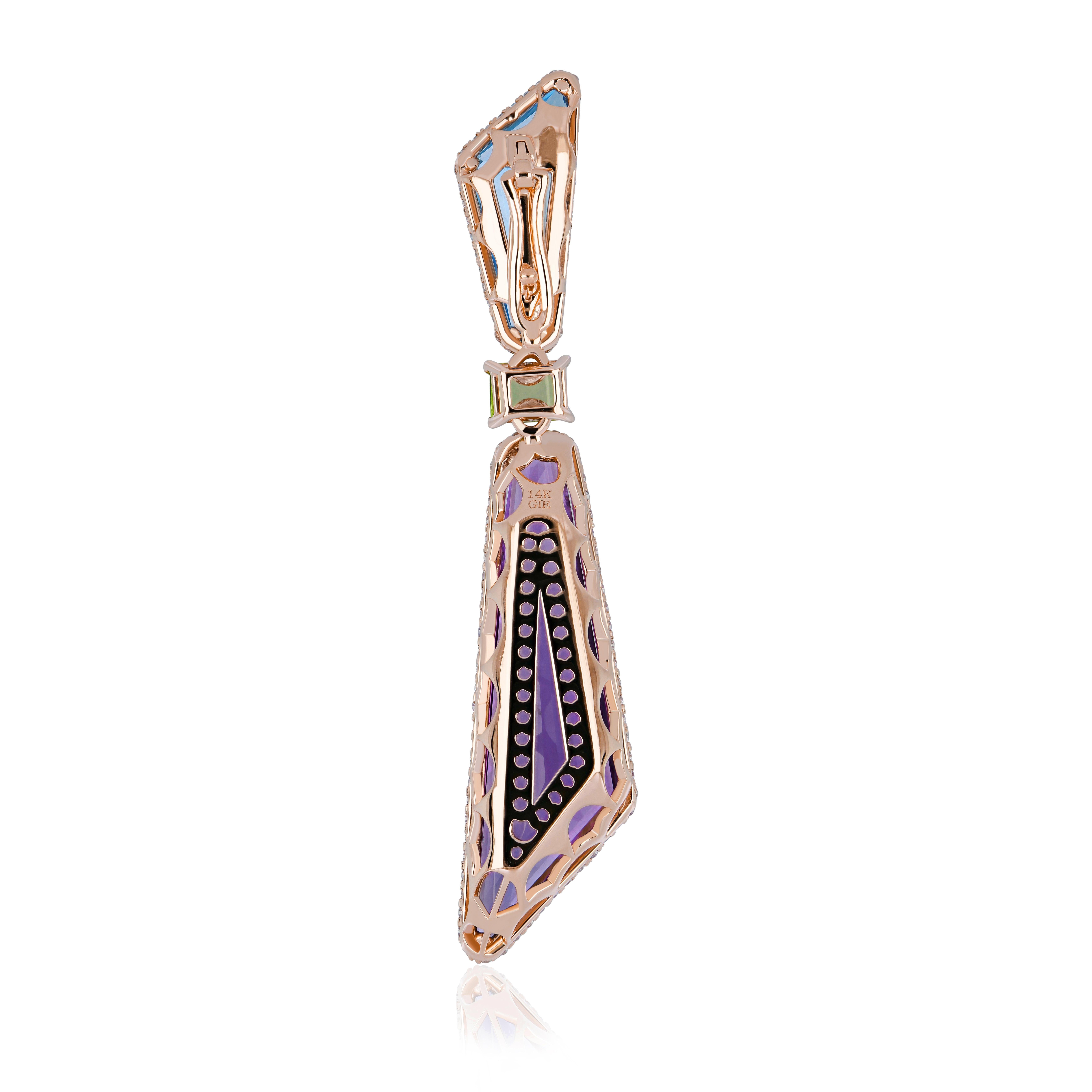De las mujeres Colgante de amatista, topacio azul suizo, peridoto y diamante de oro rosa de 14k en venta