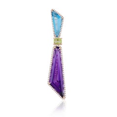 Colgante de amatista, topacio azul suizo, peridoto y diamante de oro rosa de 14k