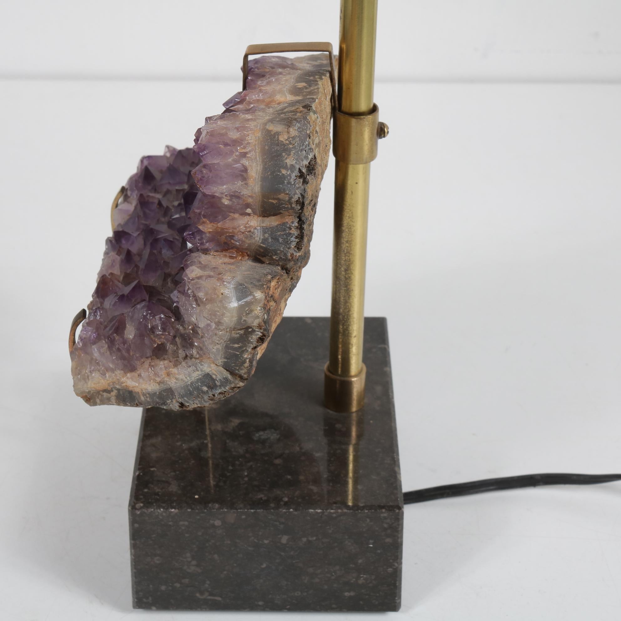 Brass Amethyst Table Lamp in the Style of Willy Daro, 1970 For Sale