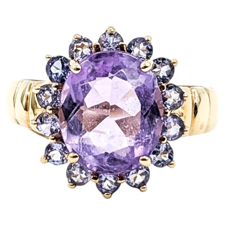 Amethyst & Tansanit Cocktail Ring in 10k Gelbgold