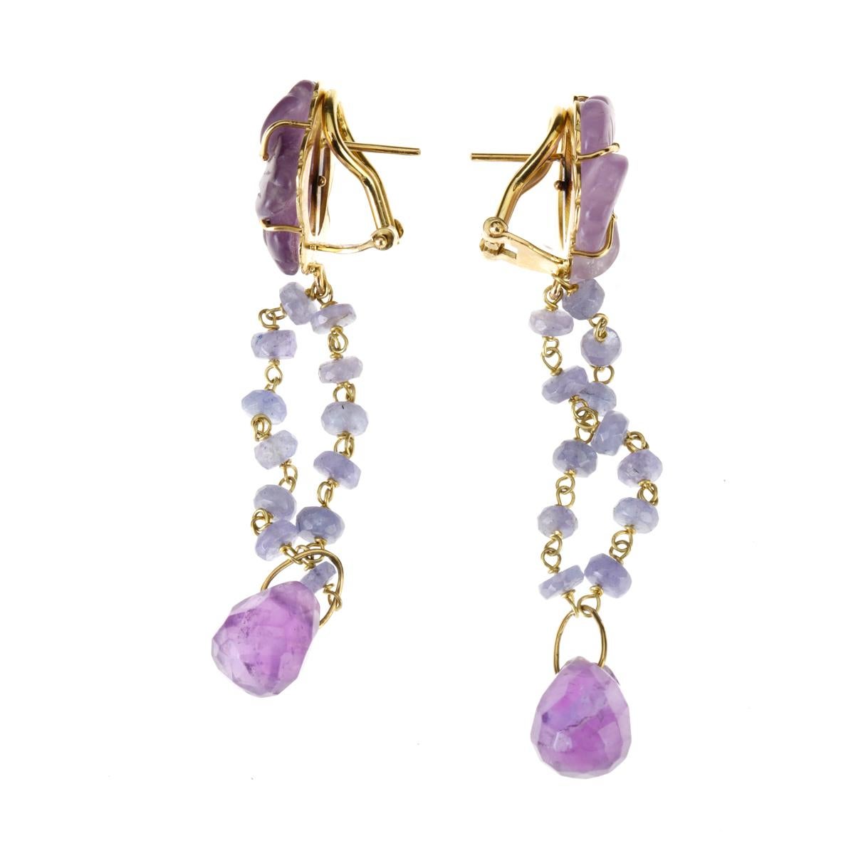 Amethyst Tanzanite Gold Spring Blossom Earring In New Condition For Sale In Milan, IT