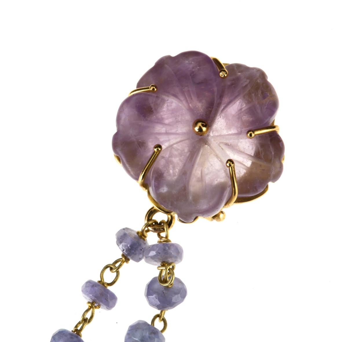 Amethyst Tanzanite Gold Spring Blossom Earring For Sale 1