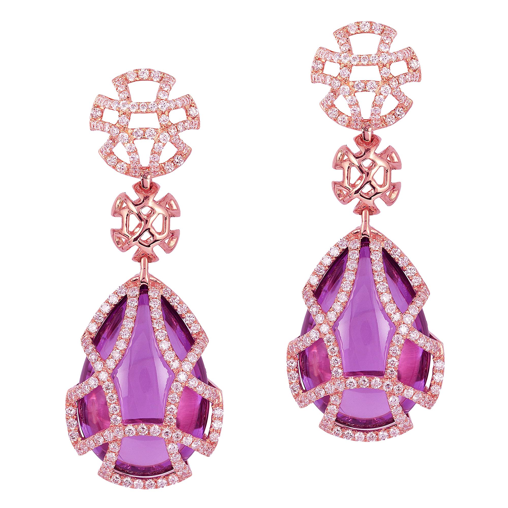 Ohrringe mit Amethyst-Tropfen-Kage und Diamanten vonshwara