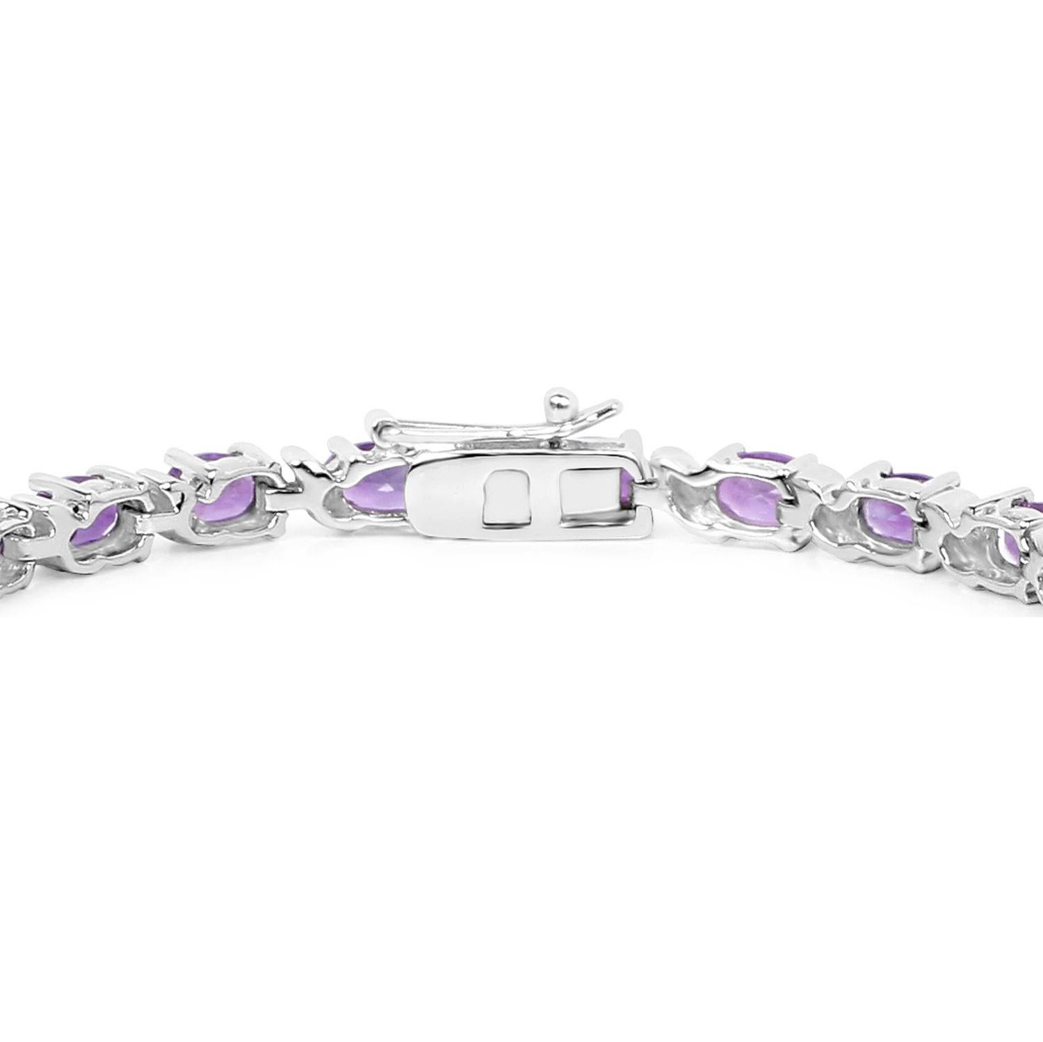Pulsera de tenis de amatista de 10 quilates bañada en oro blanco de 14 quilates Corte oval en venta