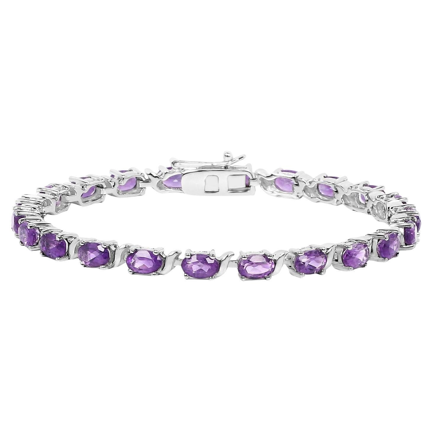 Bracciale Tennis Ametista 10 Carati Placcato Oro Bianco 14K Argento
