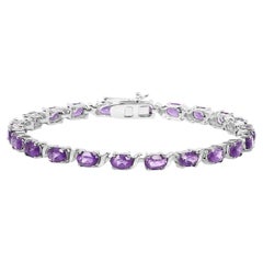 Amethyst Tennis Bracelet 10 Carats 14K White Gold Plated Silver