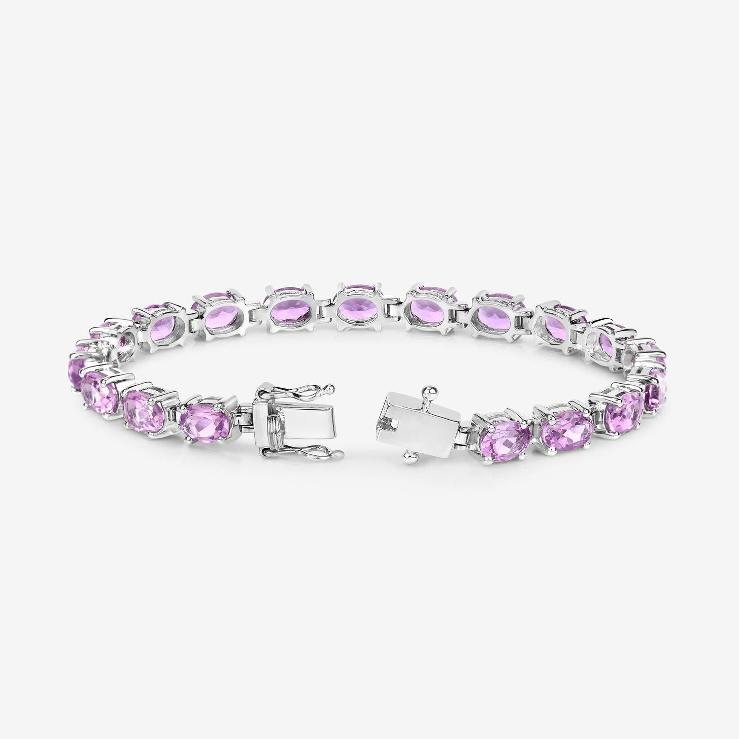 Cushion Cut Amethyst Tennis Bracelet 14.3 Carats Sterling Silver For Sale