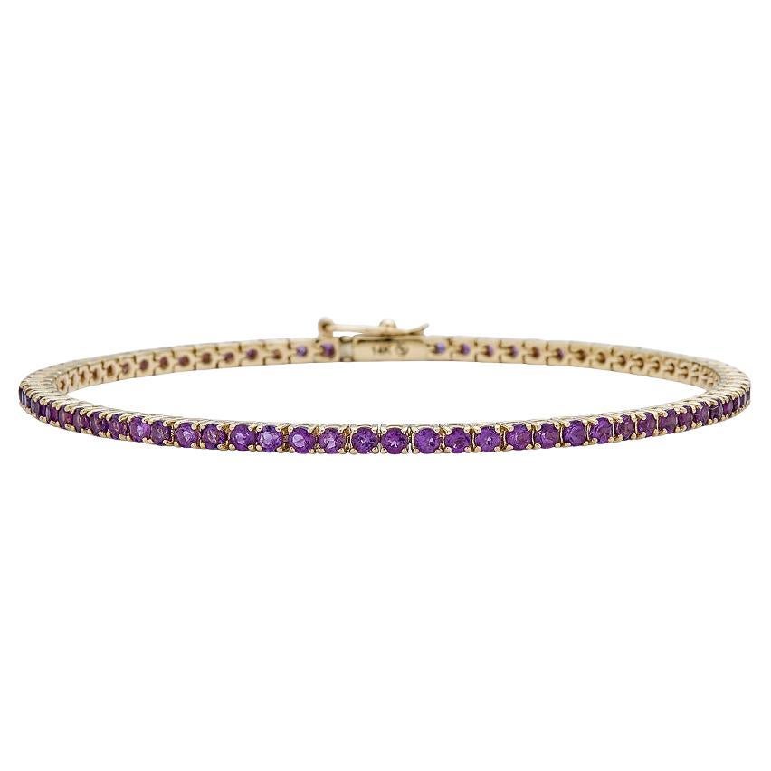 Amethyst Tennis Bracelet, 14K Yellow Gold For Sale