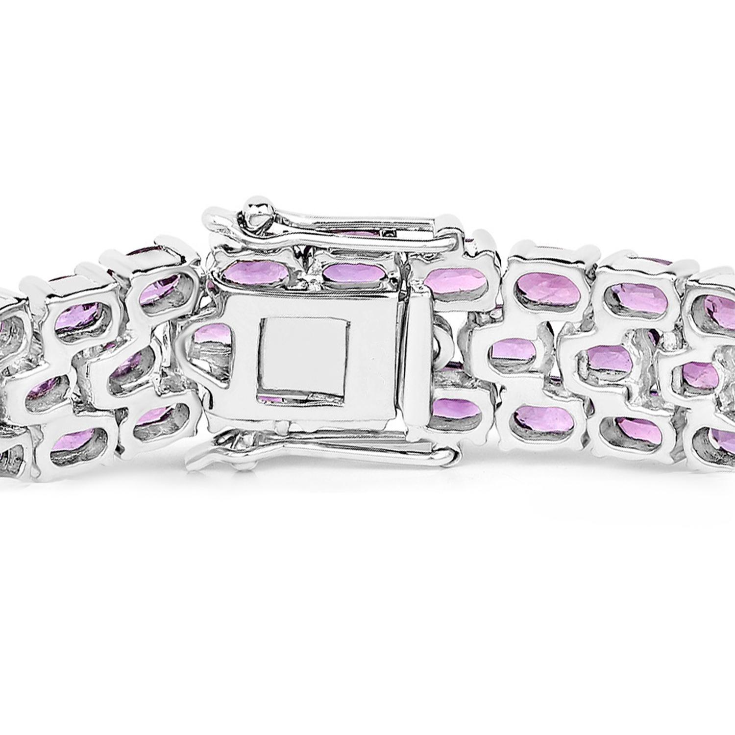 Oval Cut Amethyst Tennis Bracelet 18.6 Carats Sterling Silver For Sale