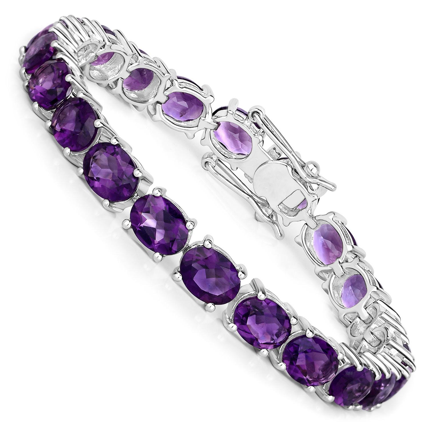 Contemporary Amethyst Tennis Bracelet 23.10 Carats Rhodium Plated Sterling Silver For Sale