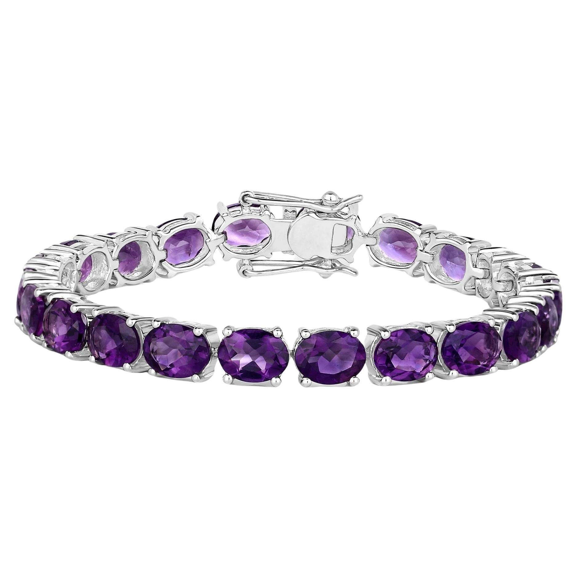 Amethyst Tennis Bracelet 23.10 Carats Rhodium Plated Sterling Silver For Sale