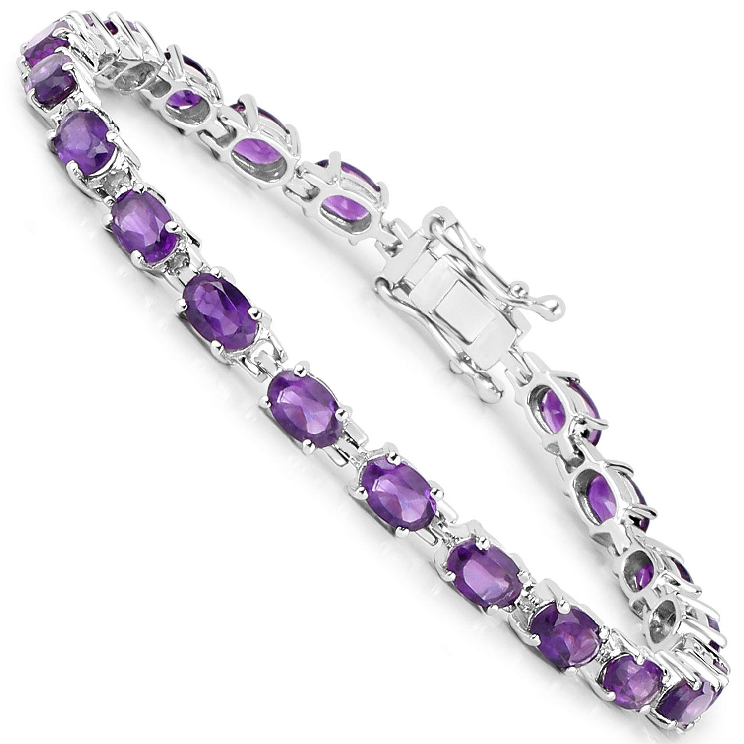 Contemporary Amethyst Tennis Bracelet 7.98 Carats Rhodium Plated Sterling Silver For Sale