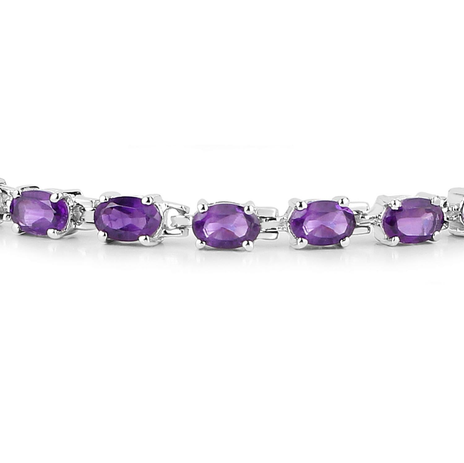 Oval Cut Amethyst Tennis Bracelet 7.98 Carats Rhodium Plated Sterling Silver For Sale
