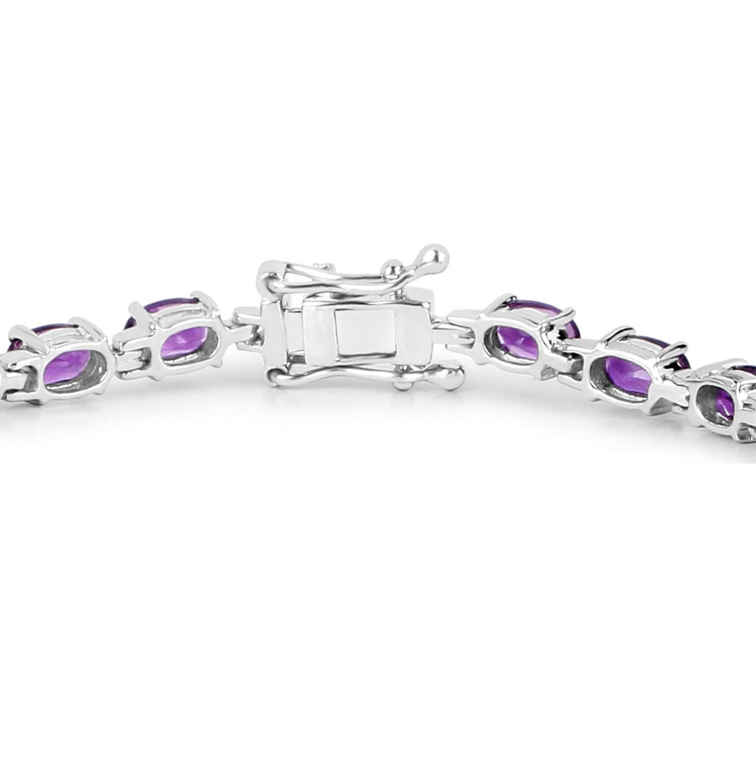 Oval Cut Amethyst Tennis Bracelet 7.98 Carats Rhodium Plated Sterling Silver For Sale