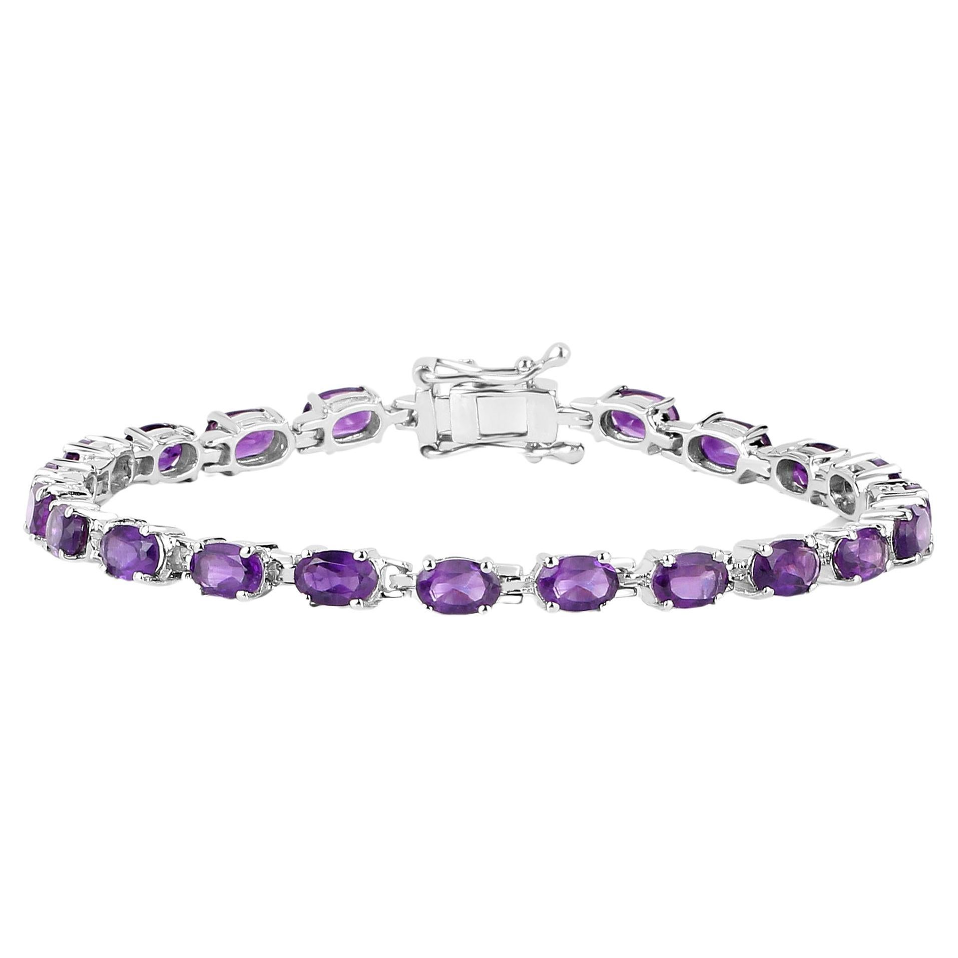 Amethyst Tennis Bracelet 7.98 Carats Rhodium Plated Sterling Silver For Sale