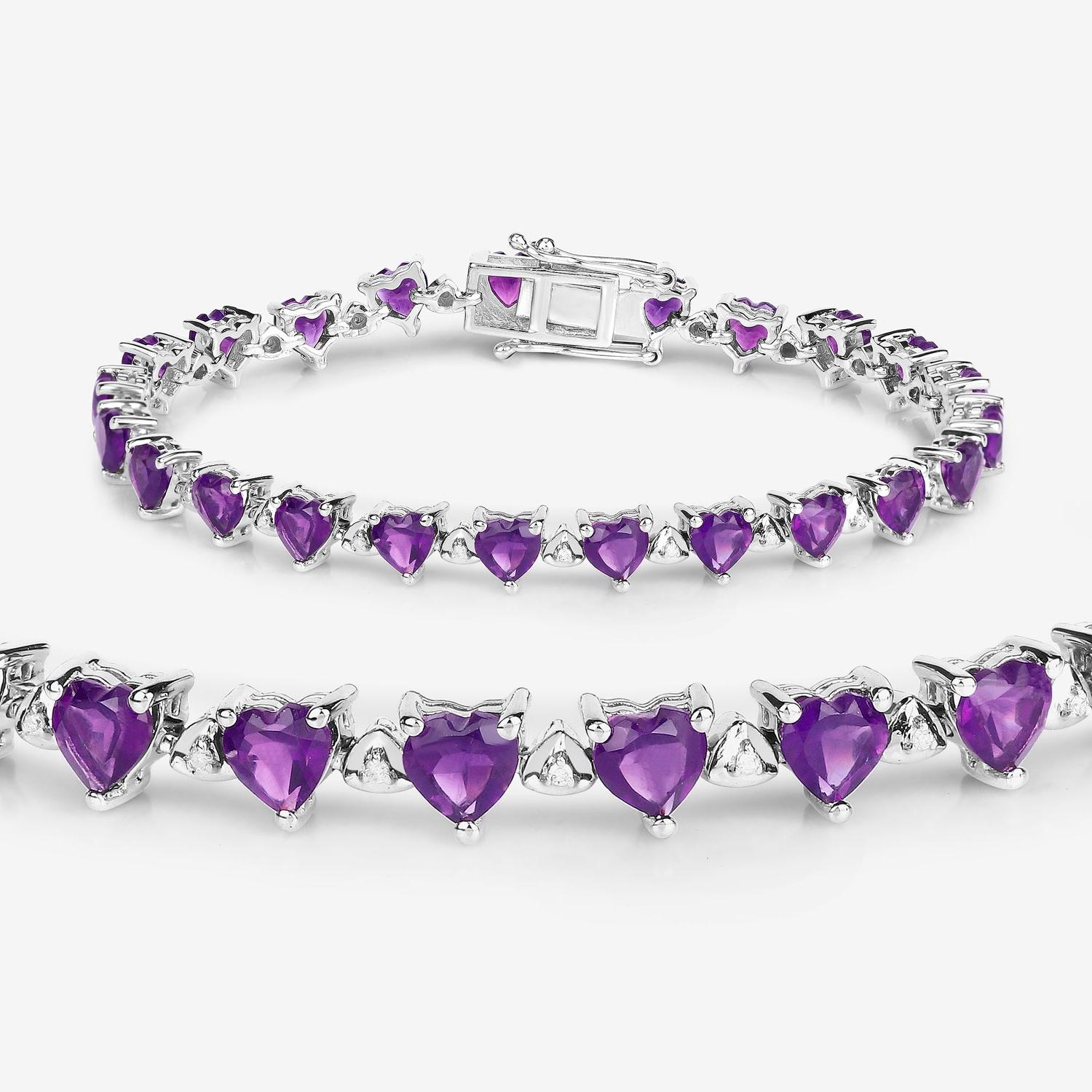 Contemporain Amethyst Tennis Bracelet Diamond Links 10 Carats Sterling Silver en vente
