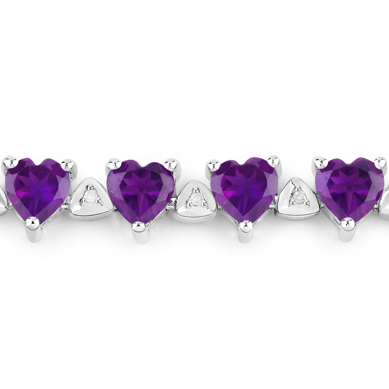 Taille cœur Amethyst Tennis Bracelet Diamond Links 10 Carats Sterling Silver en vente