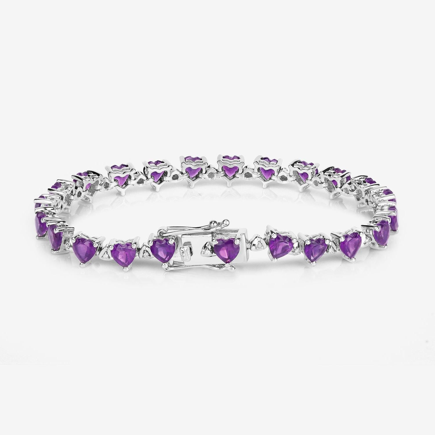 Amethyst Tennis Bracelet Diamond Links 10 Carats Sterling Silver Excellent état - En vente à Aliso Viejo, CA